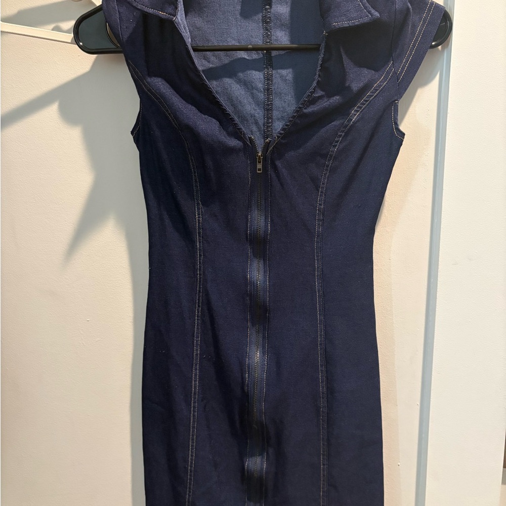 Princess Polly Dark Navy Zip-Front Denim Dress